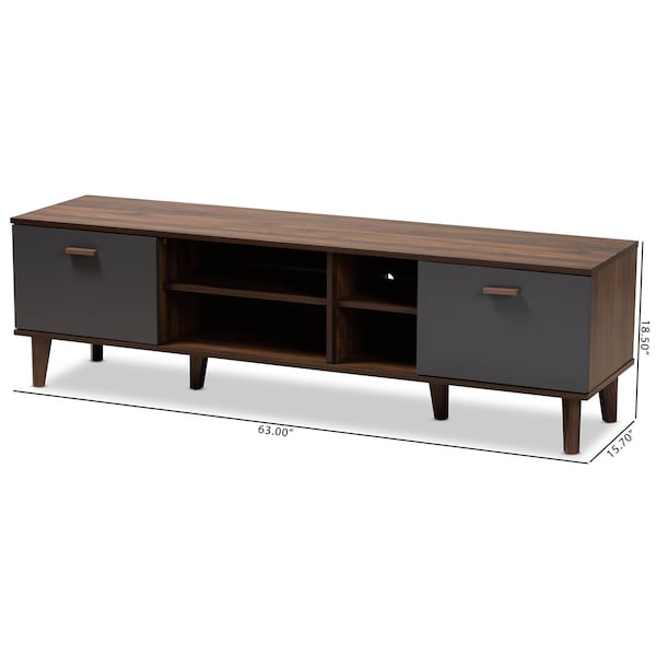 Moina Two-Tone Walnut Brown And Grey Finished Wood TV Stand